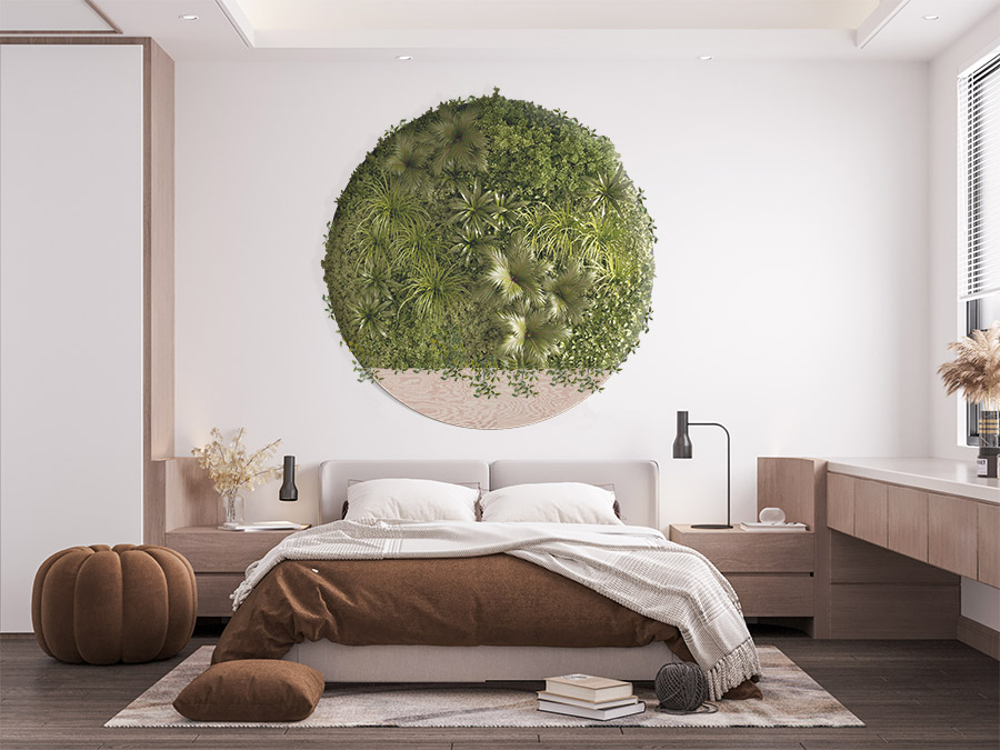 Obraz ze sztucznych roślin w sypialni
