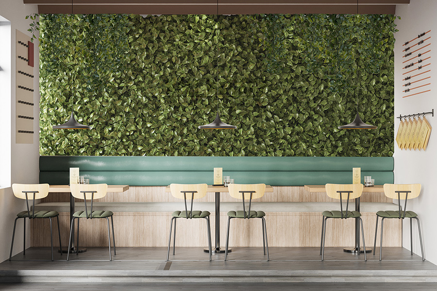 Zielona ściana w kawiarni