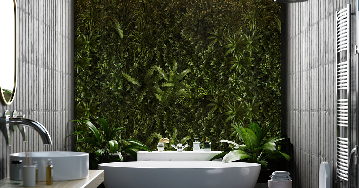 Zielona ściana w łazience